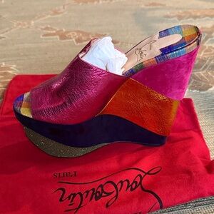Christian Louboutin Pink and Orange Wedge Sandals